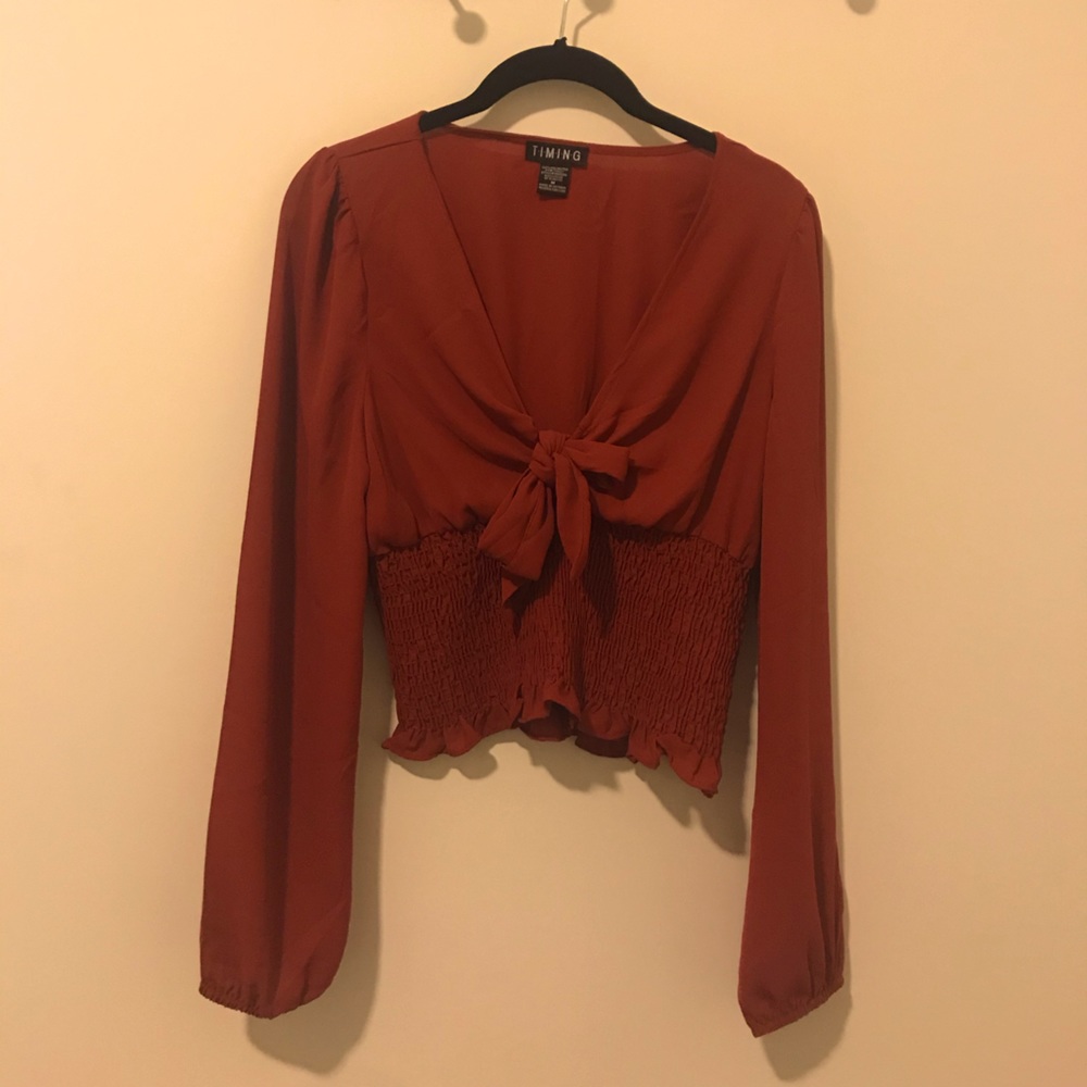 Burnt Orange Puffy Sleeve Top